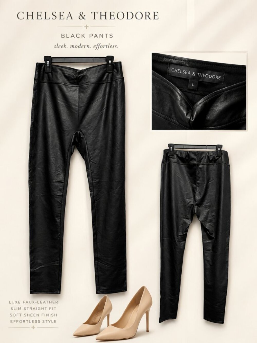 Chelsea & Theodore Black Faux Leather Skinny Legging Pants M L XL NWT